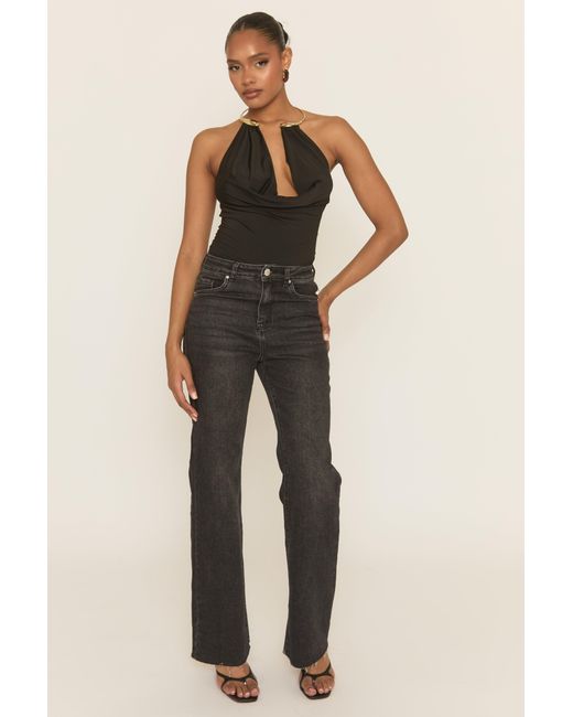 Rebellious Fashion Black Trim Cowl Neck Bodysuit