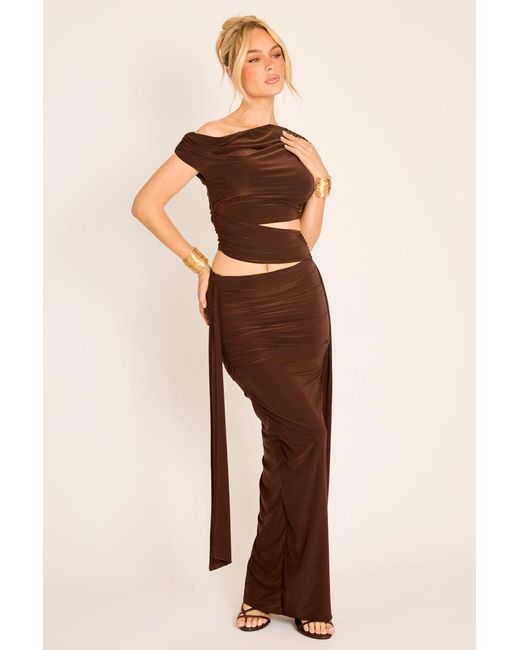 Rebellious Fashion Brown One Shoulder Cut Out Drape Mini Dress