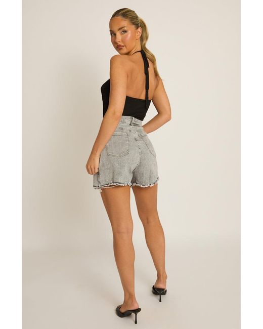 Rebellious Fashion Gray Button Front Denim Skort