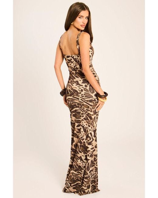 Rebellious Fashion Natural Square Neck Tie Front Maxi Dress