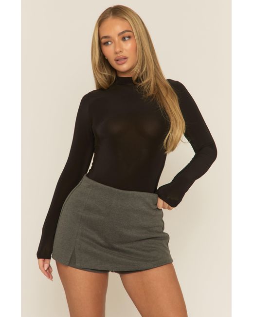 Rebellious Fashion Gray Wool Look Split Front Skort