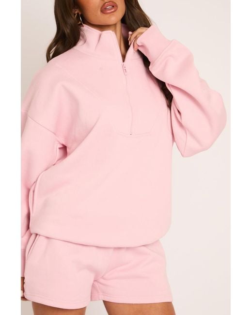 Rebellious Fashion Pink Oversized Half Zip Sweater And Joggers Loungewear Co-Ord Set