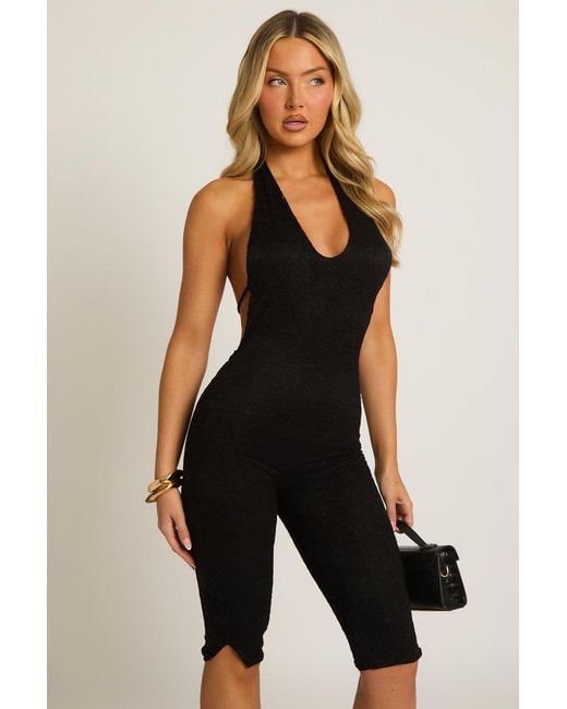 Rebellious Fashion Black Lace Corset Capri Jumpsuit