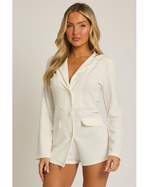 Rebellious Fashion White Tailored Blazer Playsuit
