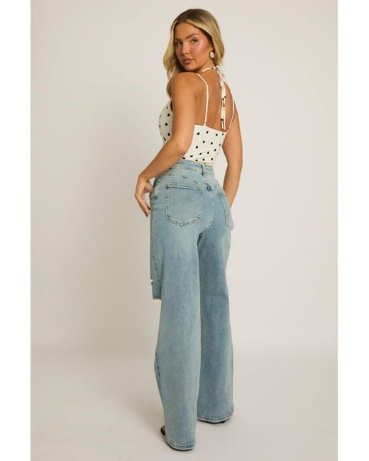 Rebellious Fashion Blue Lace Trim Halter Bodysuit