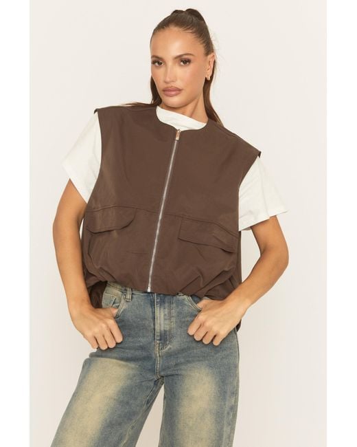 Rebellious Fashion Brown Cropped Utility Jacket