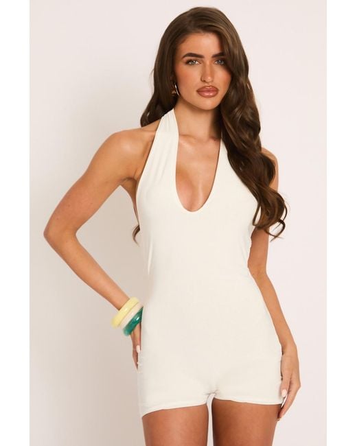 Rebellious Fashion Natural Plunge Halterneck Playsuit