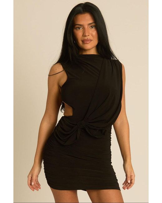 Rebellious Fashion Black Cut Out Drape Detail Mini Dress