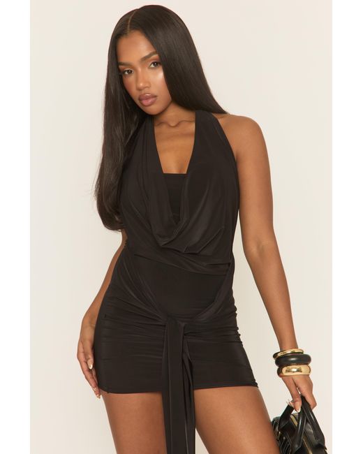 Rebellious Fashion Black Cowl Neck Drape Mini Dress