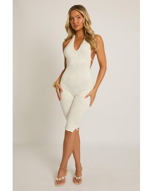 Rebellious Fashion Natural Lace Corset Capri Jumpsuit