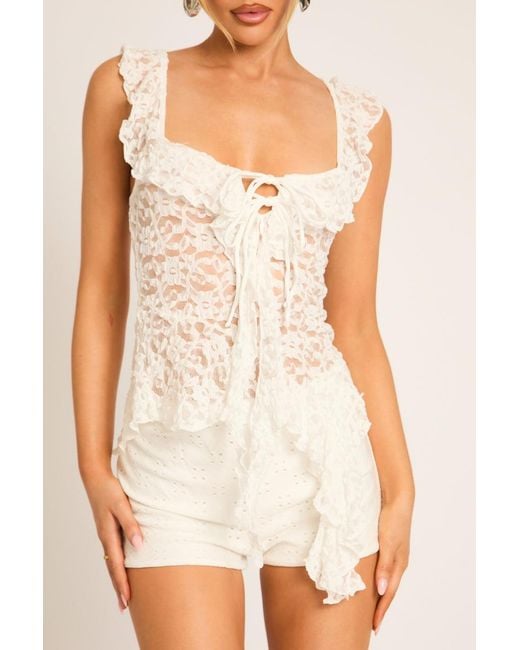 Rebellious Fashion White Lace Ruffle Cami Top