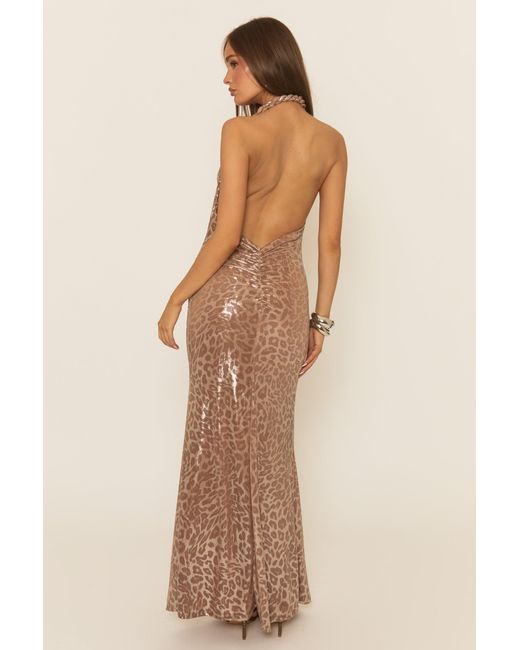 Rebellious Fashion Natural Rose Leopard Cowl Maxi Dress