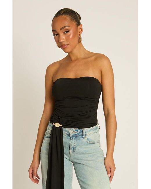 Rebellious Fashion Black Bandeau Trim Detail Bodysuit