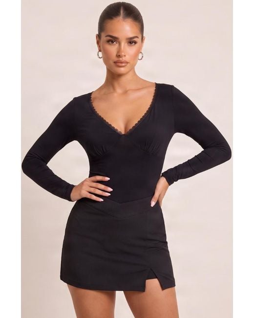 Rebellious Fashion Black V Waist Side Split Skort
