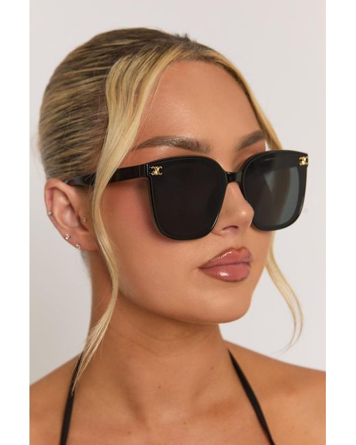 Rebellious Fashion Brown Oversized Logo Detail Sunglasses