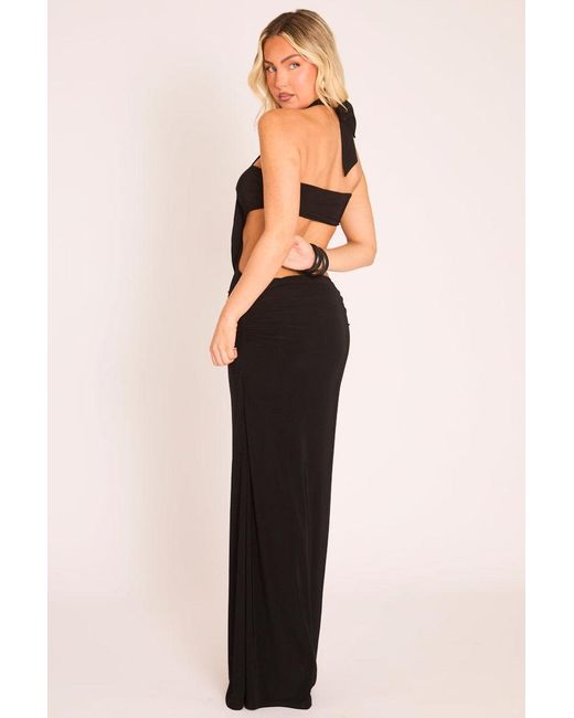 Rebellious Fashion Black Drape High Neck Maxi Dress