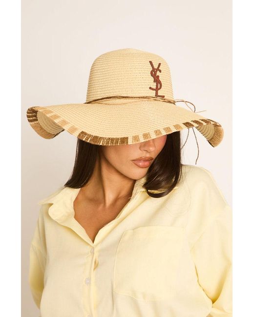 Rebellious Fashion Natural Woven Logo Detail Floppy Sun Hat
