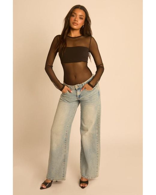 Rebellious Fashion Natural Mesh Long Sleeve Bodysuit
