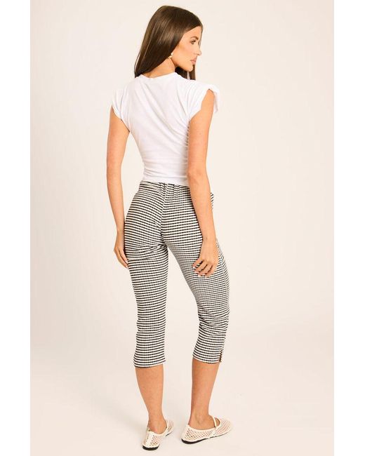Rebellious Fashion Natural Gingham Print Split Hem Capri Pants