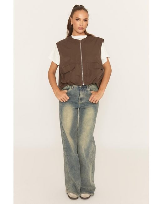 Rebellious Fashion Brown Cropped Utility Jacket