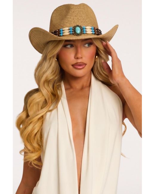 Rebellious Fashion Brown Bead Detail Trim Cowboy Hat