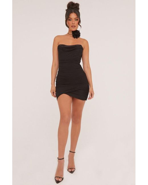 Rebellious Fashion Black Bandeau Ruching Detail Mini Dress