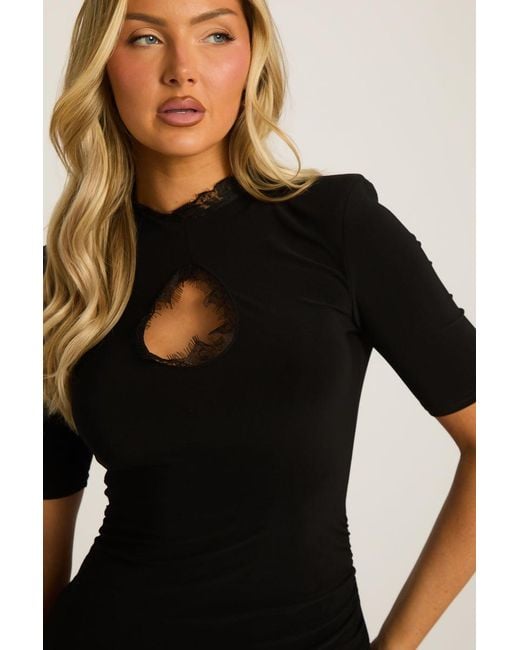 Rebellious Fashion Black Split Front Shoulder Pad Maxi Dress