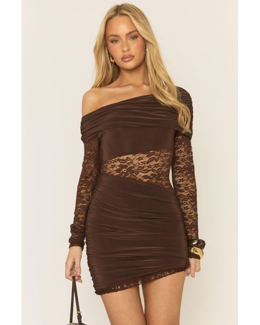 Rebellious Fashion Brown Lace Drape Front Mini Dress