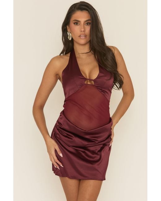 Rebellious Fashion Red Satin Draped Mini Dress