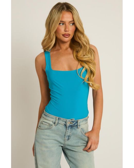 Rebellious Fashion Blue Square Neck Bodysuit