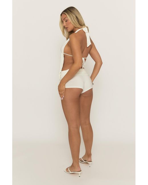 Rebellious Fashion White Slinky Plunge Top And Micro Short Co-Ord Set