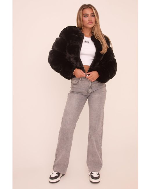 Rebellious Fashion Black Faux Fur Cropped Coat