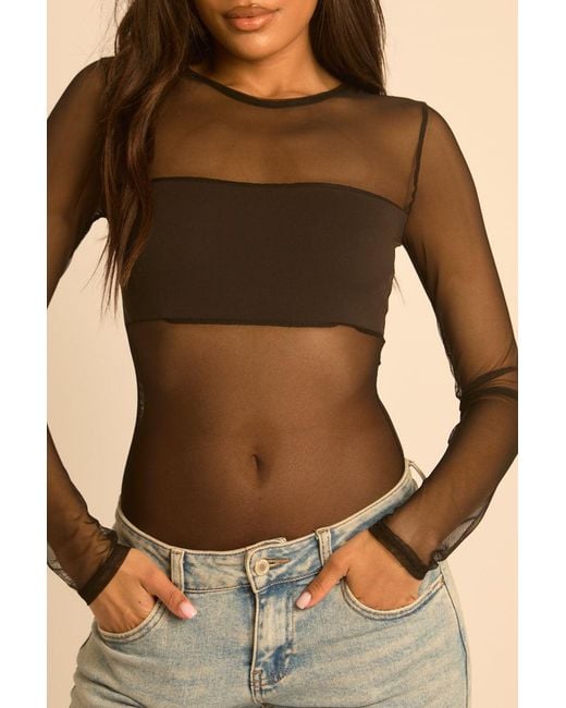 Rebellious Fashion Natural Mesh Long Sleeve Bodysuit