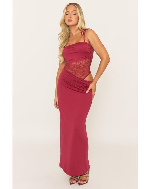 Rebellious Fashion Lace Insert Maxi Dress in Red | Lyst UK