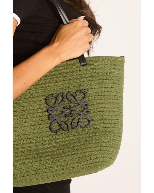 Rebellious Fashion Green Woven Logo Detail Beach Bag