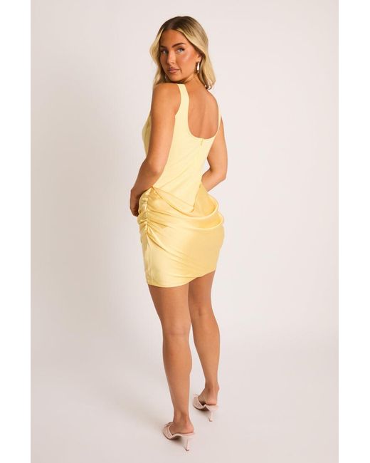Rebellious Fashion Yellow Square Neck Corset Draped Mini Dress