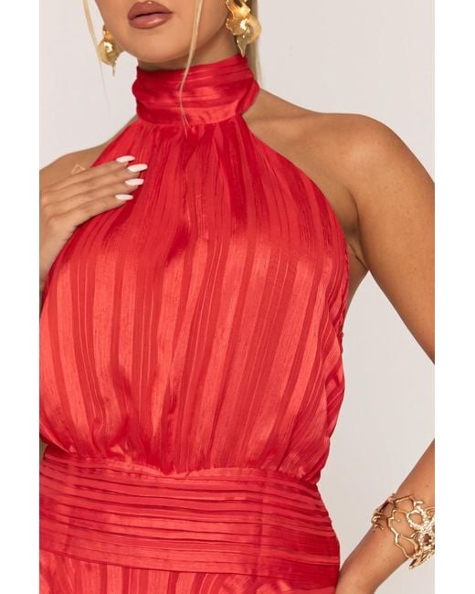 Rebellious Fashion Red Halterneck Blouson Ruffle Mini Dress