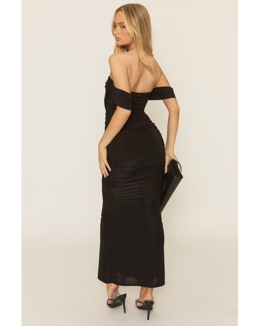 Rebellious Fashion Black Bardot Drape Maxi Dress