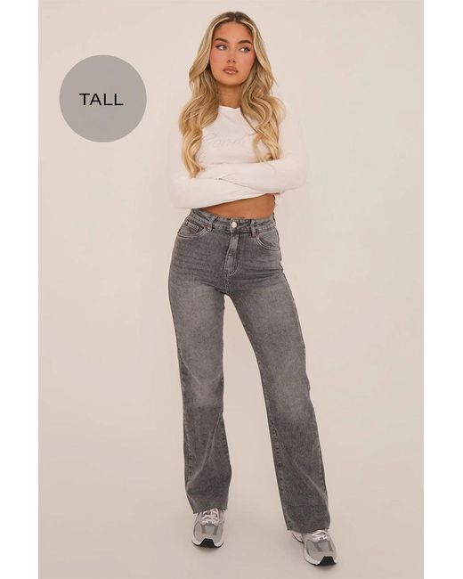 Rebellious Fashion Natural Tall Stretch Straight Leg Frayed Hem Jeans