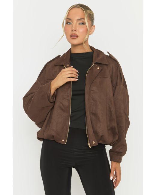 Rebellious Fashion Brown Chocolate Suede Bomber Jacket