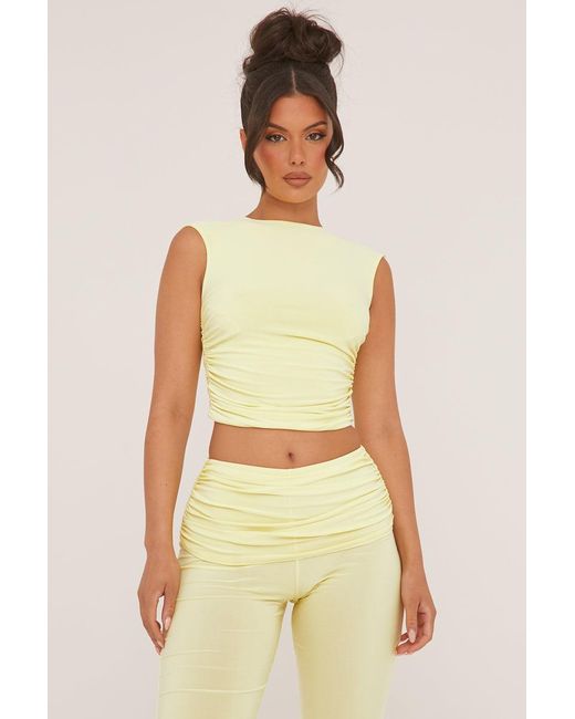 Rebellious Fashion Natural Ruched Cropped Top & Trousers Co-Ord Set