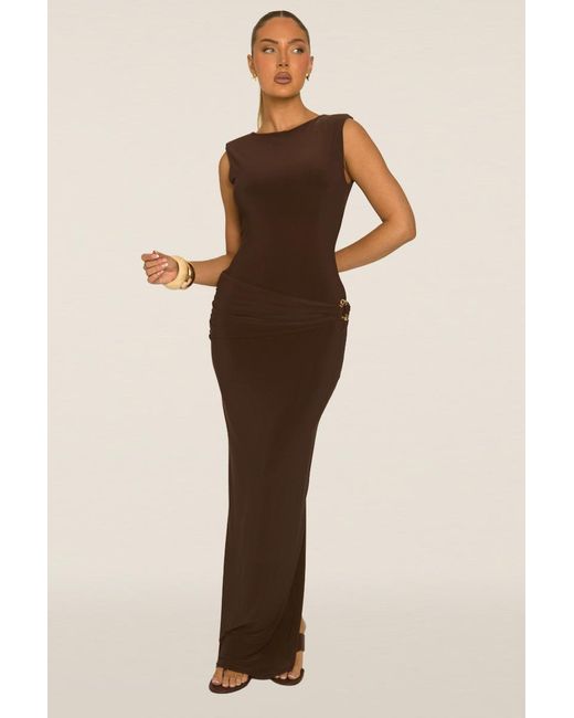 Rebellious Fashion Natural Chocolate Trim Detail Sleeveless Maxi Dress