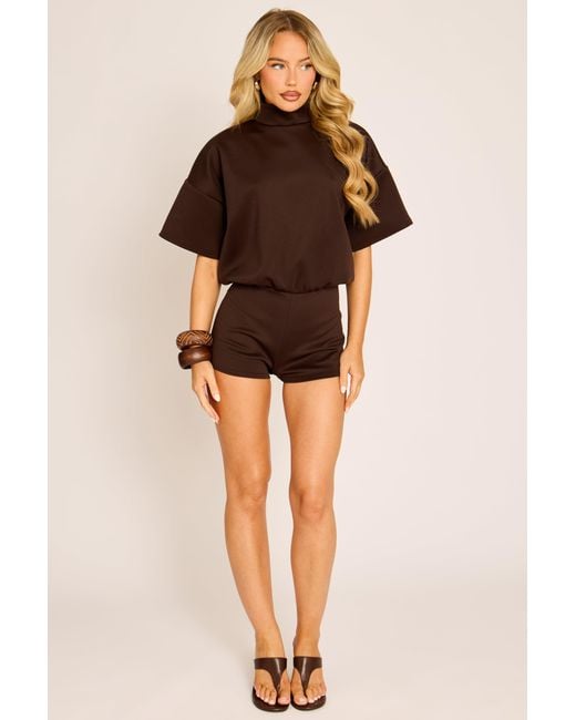 Rebellious Fashion Brown Open Back Micro Playsuit
