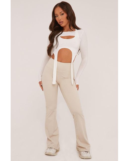 Rebellious Fashion Natural Ruched Back Flared Leg Trousers