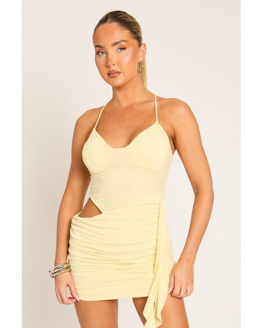 Rebellious Fashion Natural Lace Cut Out Ruffle Mini Dress