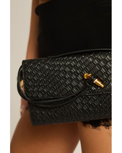 Rebellious Fashion Black Leather Clutch Bag With Clasp