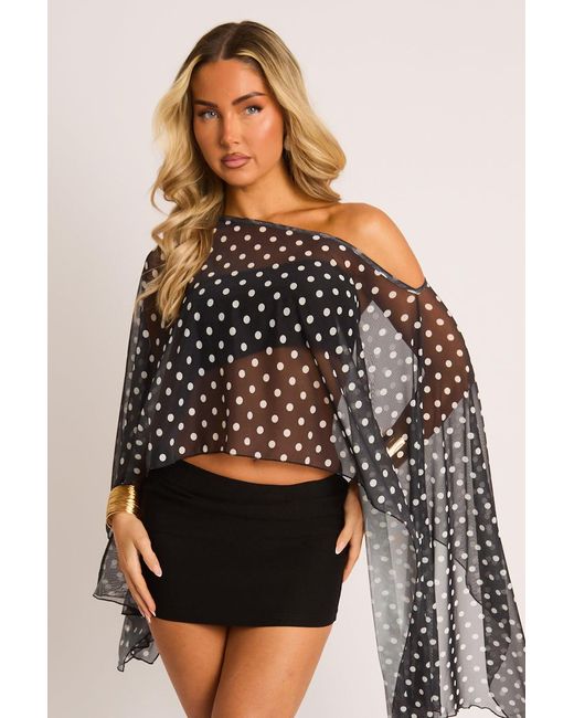 Rebellious Fashion Black Slash Neck Mesh Cape Top