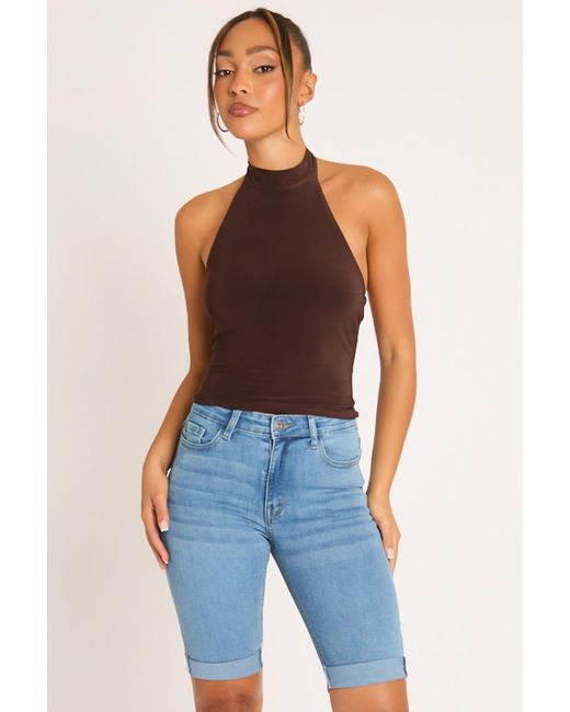 Rebellious Fashion Blue Washed High Waisted Bermuda Denim Shorts