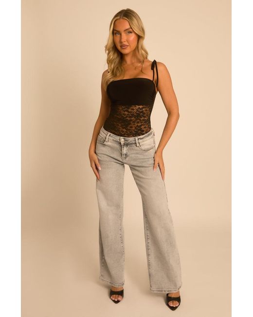 Rebellious Fashion Natural Lace Semi Sheer Bodysuit