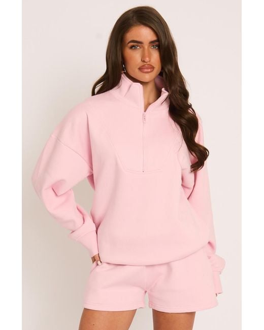 Rebellious Fashion Pink Oversized Half Zip Sweater And Joggers Loungewear Co-Ord Set